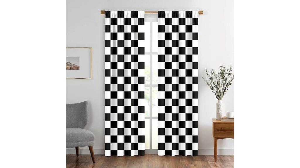 black white checkered drapes