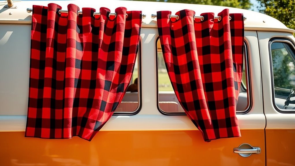 retro plaid vw bus curtains