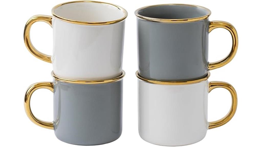 set of four gold handled mugs