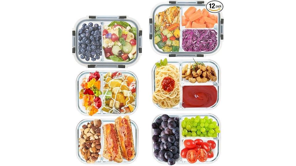 three section glass meal containers