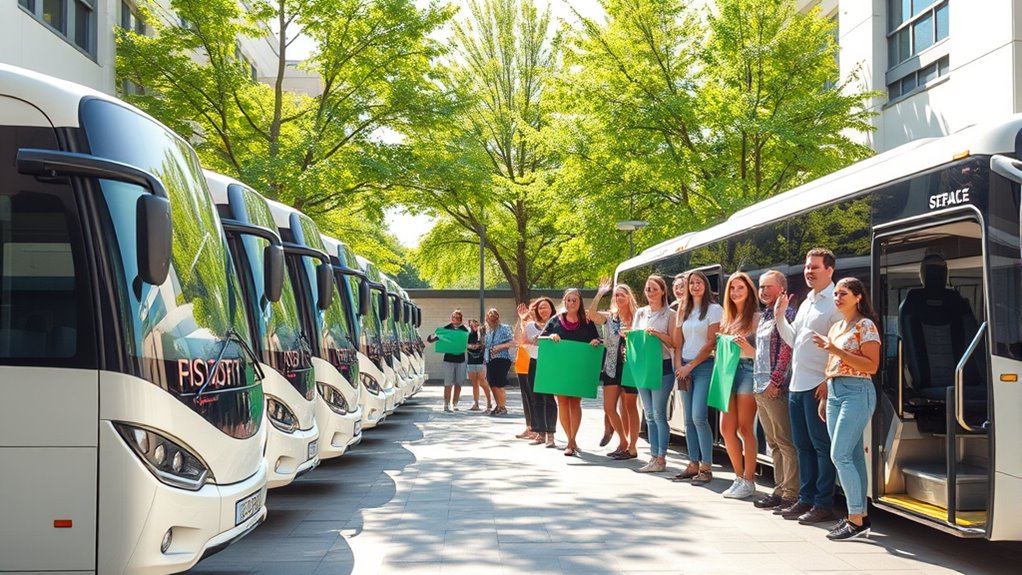 teachers celebrate electric buses